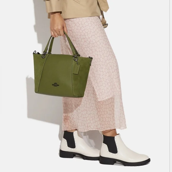 Coach NWOT Kacey Satchel Olive Green Detachable Crossbody Strap Suede & Leather - Picture 11 of 12